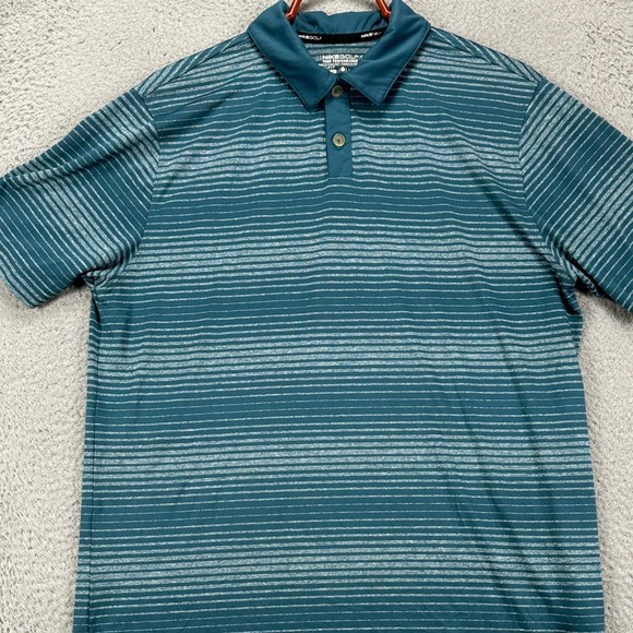 Nike Shirt Golf Polo Men Large Green Stripes Dri Fit Tour Performance Rugby Logo - Picture 1 of 9
